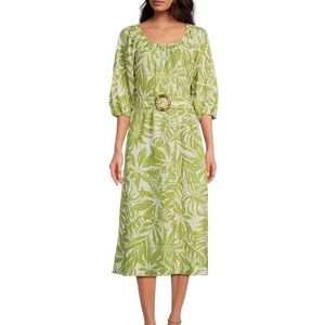 Rachel Parcell Palm Print Scoop Neck Half Sleeve Midi Dress